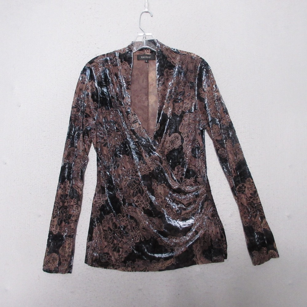 Karen Kane Top Dark Floral Velvet Burnout Faux‎ Wrap Whimsigoth Forest Fairy Y2K